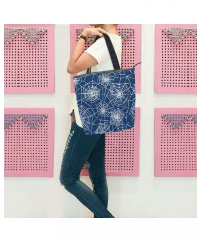 Tote Bag Colorful Christmas Peach Love Spiderweb Seamless Canvas Zippered Tote Handbag for Women with 2 Interior Pockets $9.6...