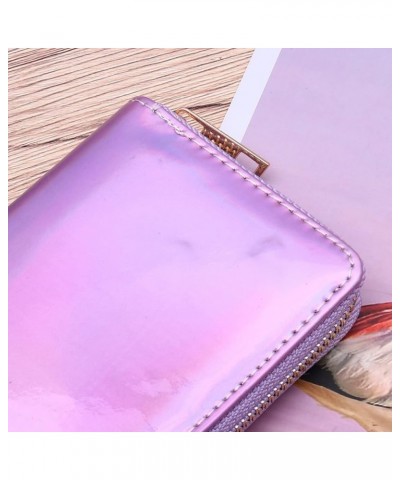 1pc Zipper Leather Wallets Pu Holder Phone Card Clutch Female Girls Coin Cell Women Portfel Money Shining Iridescent Violet P...