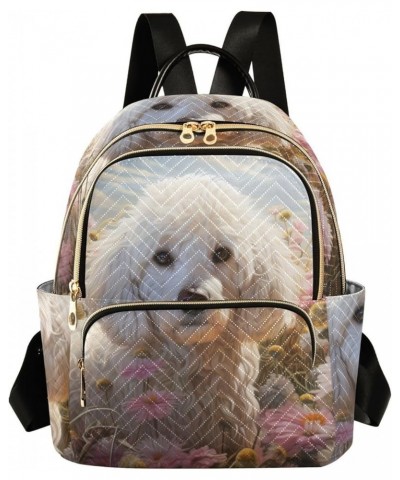 Women's Small Fashion Backpack White Dog Flower Print Ladies Travel Daypack Aesthetic Shoulder Bag 11.4×6.1×14.1 IN $12.80 Ba...