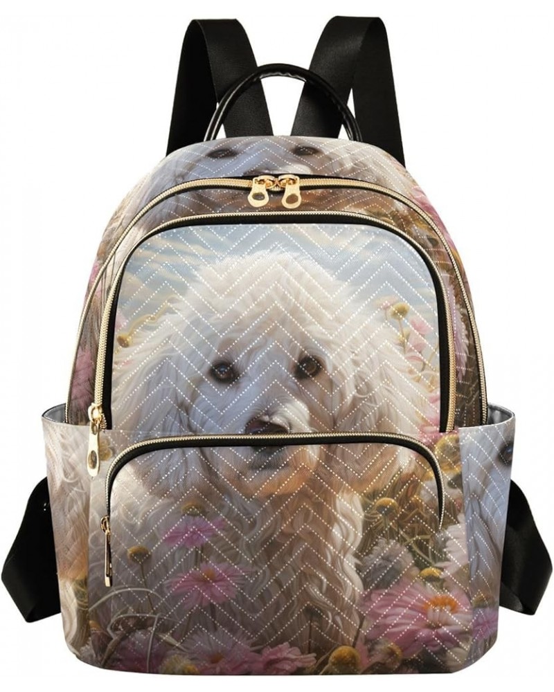 Women's Small Fashion Backpack White Dog Flower Print Ladies Travel Daypack Aesthetic Shoulder Bag 11.4×6.1×14.1 IN $12.80 Ba...