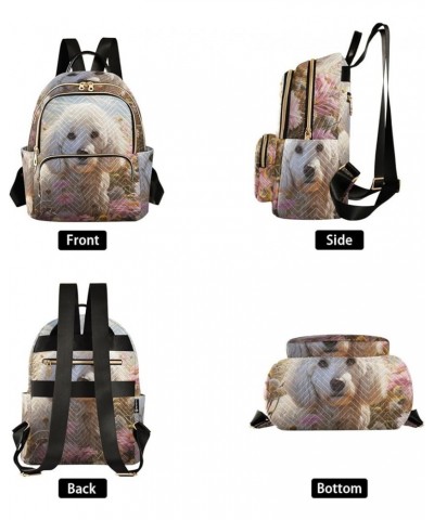 Women's Small Fashion Backpack White Dog Flower Print Ladies Travel Daypack Aesthetic Shoulder Bag 11.4×6.1×14.1 IN $12.80 Ba...