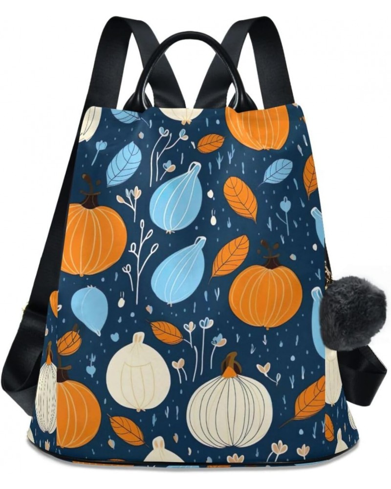 Pumpkins Blue Autumn Womens Backpack Purse Travel Backpack Anti Theft Shoulder Bag Satchel Bags for Work Travel Ladies Women ...