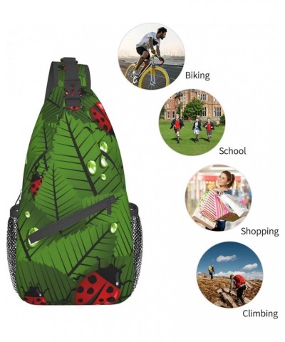 Golf Course Lawn Print Trendy Casual Daypack Versatile Crossbody Backpack Shoulder Bag Fashionable Chest Bag Leaves and Ladyb...