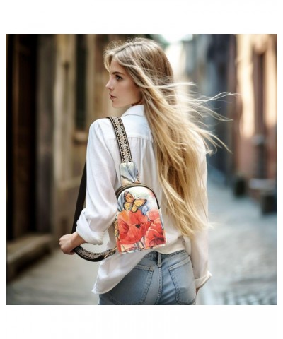 Poppy Flower Crossbody Sling Bag for Women Men Leather Chest Bags Purse Adjustable Cross Body Daypack for Workout Outdoors Tr...