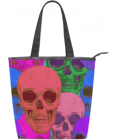 Skull Tote Purse with Pockets,Canvas Tote Bag with Zipper,Skull Tote Bag for Work Skull 8 $11.18 Totes