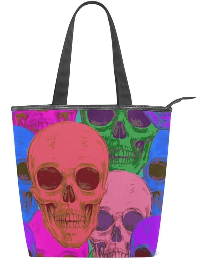 Skull Tote Purse with Pockets,Canvas Tote Bag with Zipper,Skull Tote Bag for Work Skull 8 $11.18 Totes