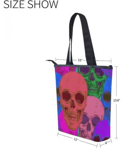 Skull Tote Purse with Pockets,Canvas Tote Bag with Zipper,Skull Tote Bag for Work Skull 8 $11.18 Totes