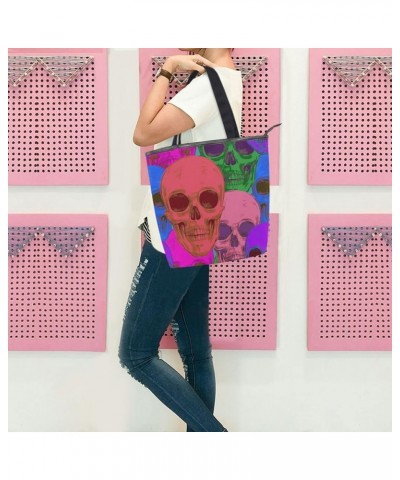 Skull Tote Purse with Pockets,Canvas Tote Bag with Zipper,Skull Tote Bag for Work Skull 8 $11.18 Totes