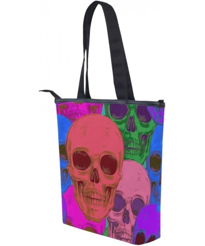 Skull Tote Purse with Pockets,Canvas Tote Bag with Zipper,Skull Tote Bag for Work Skull 8 $11.18 Totes