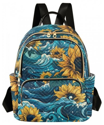 Sunflowers on Waves Background Women's Backpack Purse Causal Daypack Work Travel College Business Trip Bag Shoulder Bag Mediu...