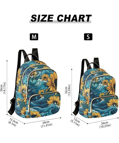 Sunflowers on Waves Background Women's Backpack Purse Causal Daypack Work Travel College Business Trip Bag Shoulder Bag Mediu...