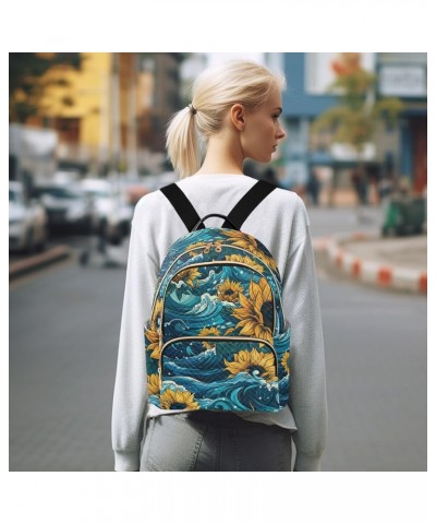 Sunflowers on Waves Background Women's Backpack Purse Causal Daypack Work Travel College Business Trip Bag Shoulder Bag Mediu...