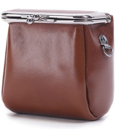 Women's Genuine Leather Shoulder Bag Kiss Lock Crossbady Purse Retro Satchel Wallet Waterproof Coin Commuter Pouch Brown $33....