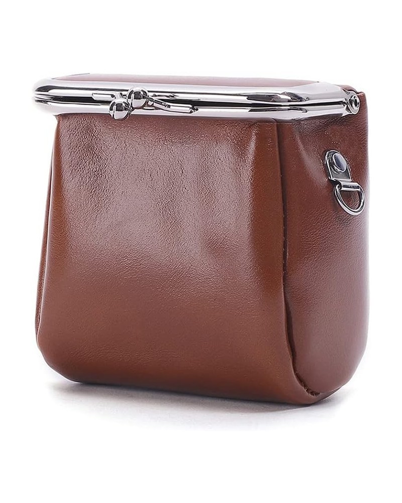 Women's Genuine Leather Shoulder Bag Kiss Lock Crossbady Purse Retro Satchel Wallet Waterproof Coin Commuter Pouch Brown $33....