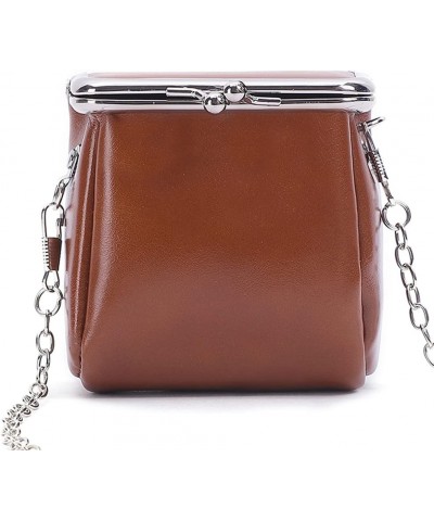 Women's Genuine Leather Shoulder Bag Kiss Lock Crossbady Purse Retro Satchel Wallet Waterproof Coin Commuter Pouch Brown $33....