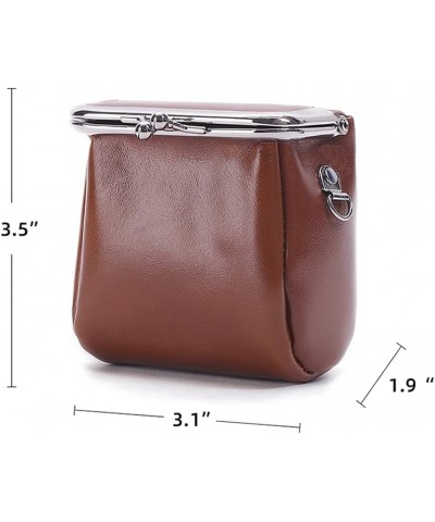 Women's Genuine Leather Shoulder Bag Kiss Lock Crossbady Purse Retro Satchel Wallet Waterproof Coin Commuter Pouch Brown $33....