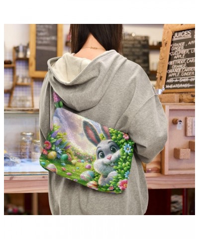 Ladies Soft Plush Underarm Bag Easter-eggs-rabbit-floral Fluffy Shoulder Bag Women Furry Purse Handbag $13.12 Shoulder Bags