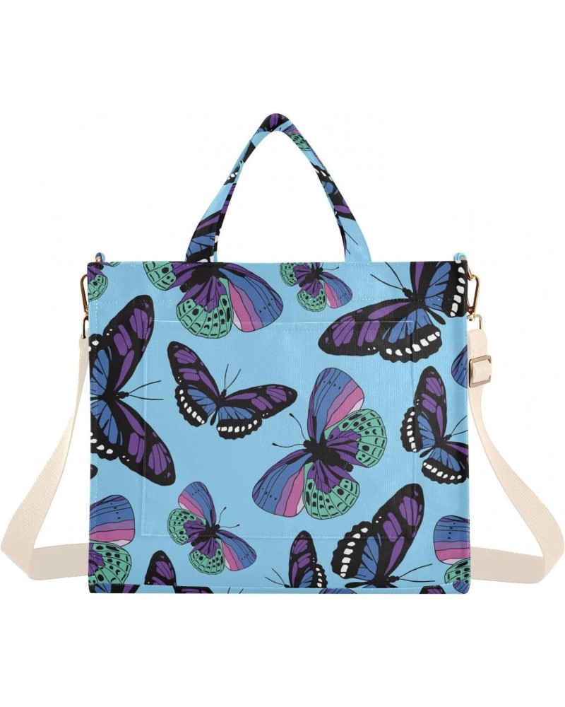 Tote Bag Multicolored Charming Butterflies Trendy Corduroy Bag Crossbody Bag with Zipper and Magnetic Clasp $14.75 Totes