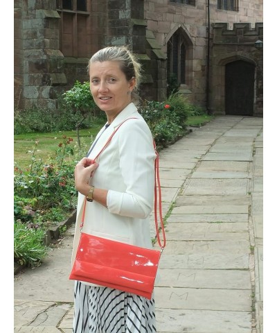 Womens Real British Hand Made Clutch Purse Shoulder Cross-body Bag in Patent Red $26.39 Clutches