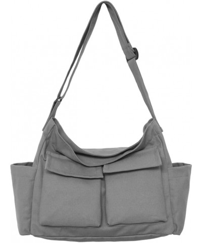 Canvas Messenger Bag for School Large Hobo Crossbody Bag Casual Shoulder Tote Bag for Women with Multiple Pockets Travel Gray...