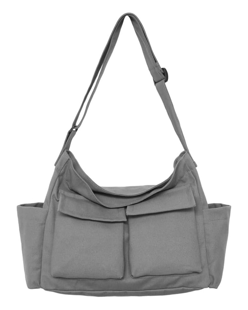 Canvas Messenger Bag for School Large Hobo Crossbody Bag Casual Shoulder Tote Bag for Women with Multiple Pockets Travel Gray...