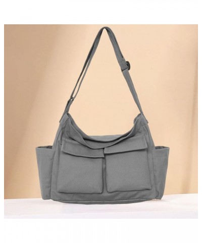 Canvas Messenger Bag for School Large Hobo Crossbody Bag Casual Shoulder Tote Bag for Women with Multiple Pockets Travel Gray...