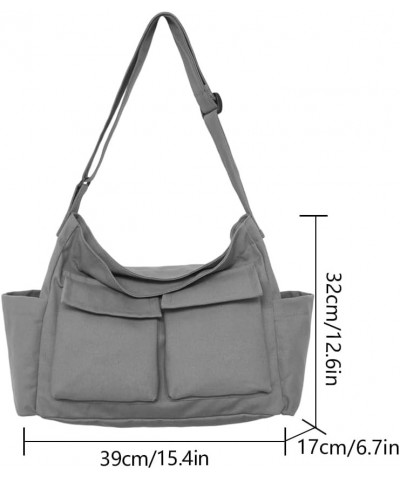 Canvas Messenger Bag for School Large Hobo Crossbody Bag Casual Shoulder Tote Bag for Women with Multiple Pockets Travel Gray...