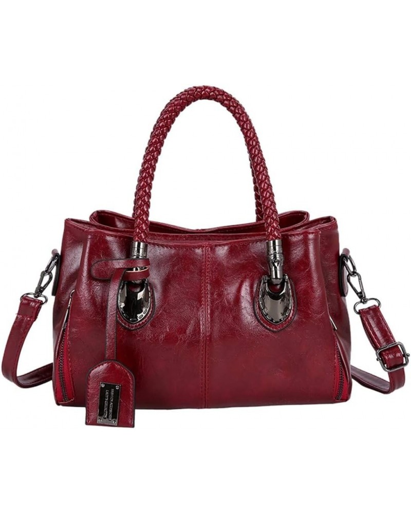 Large Women's Solid Bag Fashion Handbag Shoulder Color Capacity Leather Bag Clear Shoulder Bag for Women A-red $13.89 Totes