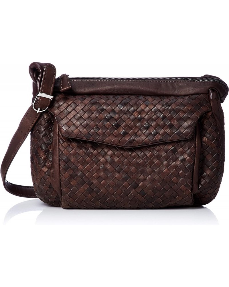 Leather Pony Mesh Front Pocket Shoulder Bag Chocolate $46.02 Shoulder Bags