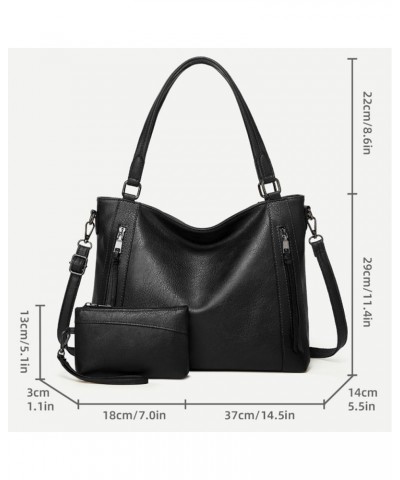 2pcs Women Hobo Handbag and Purse Satchel Set Faux Leather Zipper Shoulder Bag Clutch Wallet Black $18.48 Hobo Bags