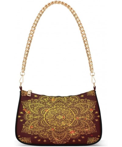 Golden Mandala Flower Aztec Women's Handbags Tote Crossbody Bag Purse Ladies Shoulder Bag Hobo Handbag $12.60 Totes