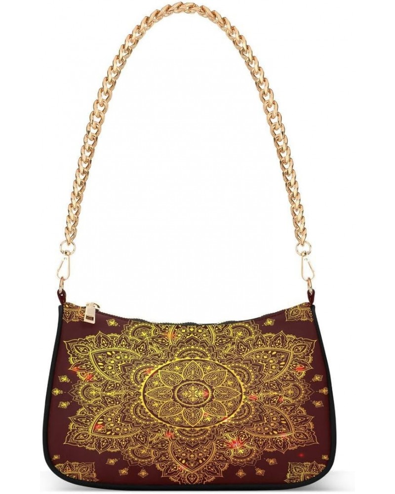 Golden Mandala Flower Aztec Women's Handbags Tote Crossbody Bag Purse Ladies Shoulder Bag Hobo Handbag $12.60 Totes