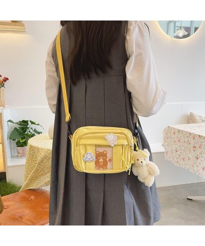 Women's Preppy Mini Crossbody Bag Japanese Harajuku Kawaii School Handbag with Bag Clear Pocket & Cute Bear Pendant (black) Y...