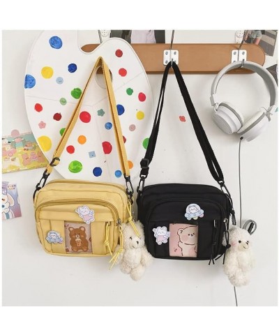 Women's Preppy Mini Crossbody Bag Japanese Harajuku Kawaii School Handbag with Bag Clear Pocket & Cute Bear Pendant (black) Y...