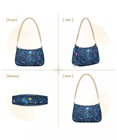 Space Dark Blue Handbags for Women Chain Shoulder Bag with Zipper Womens Tote Satchel Bags $13.80 Satchels