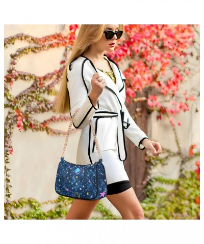 Space Dark Blue Handbags for Women Chain Shoulder Bag with Zipper Womens Tote Satchel Bags $13.80 Satchels