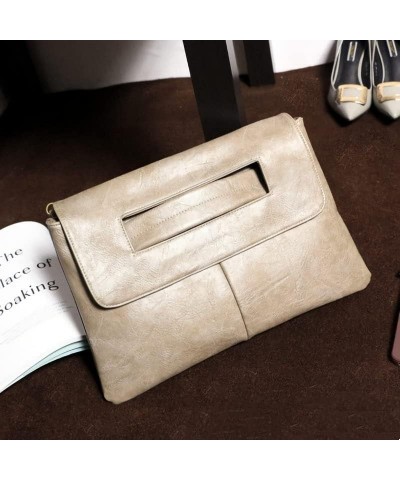 Large Capacity PU Shoulder Bag Women Official Document Crossbody Bag Wristlet Handbag Khaki $11.89 Crossbody Bags