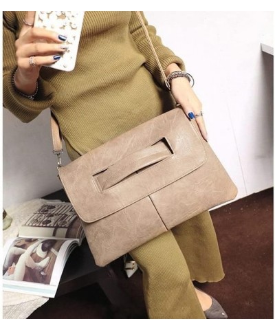 Large Capacity PU Shoulder Bag Women Official Document Crossbody Bag Wristlet Handbag Khaki $11.89 Crossbody Bags