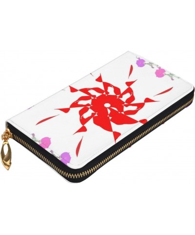 Turning Open Small Flowers Pattern Leather Long Clutch Wallet : Comfortable, Lightweight,Fashion, Durable 7.48 X 4.13 in, Bla...