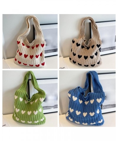 Women's Crochet Tote Bag, Heart Pattern Crochet Tote Bag Knitted Tote Bag Heart Tote Bag for Women Blue $14.49 Totes