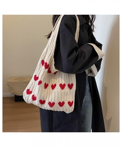 Women's Crochet Tote Bag, Heart Pattern Crochet Tote Bag Knitted Tote Bag Heart Tote Bag for Women Blue $14.49 Totes