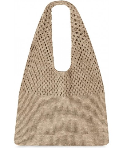 Crochet Mesh Beach Tote Bag Retro Hobo Knitted Bag Woven Tote Summer Shoulder Bag for Women A-khaki $10.02 Totes