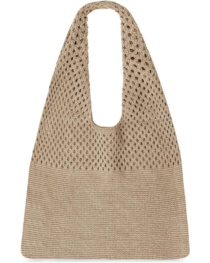 Crochet Mesh Beach Tote Bag Retro Hobo Knitted Bag Woven Tote Summer Shoulder Bag for Women A-khaki $10.02 Totes