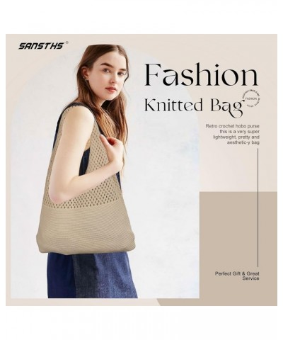 Crochet Mesh Beach Tote Bag Retro Hobo Knitted Bag Woven Tote Summer Shoulder Bag for Women A-khaki $10.02 Totes