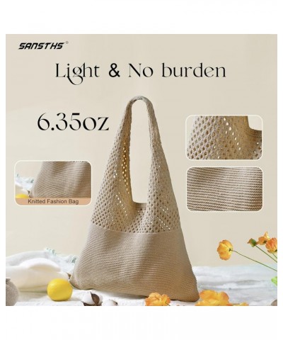 Crochet Mesh Beach Tote Bag Retro Hobo Knitted Bag Woven Tote Summer Shoulder Bag for Women A-khaki $10.02 Totes