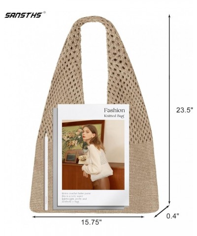 Crochet Mesh Beach Tote Bag Retro Hobo Knitted Bag Woven Tote Summer Shoulder Bag for Women A-khaki $10.02 Totes