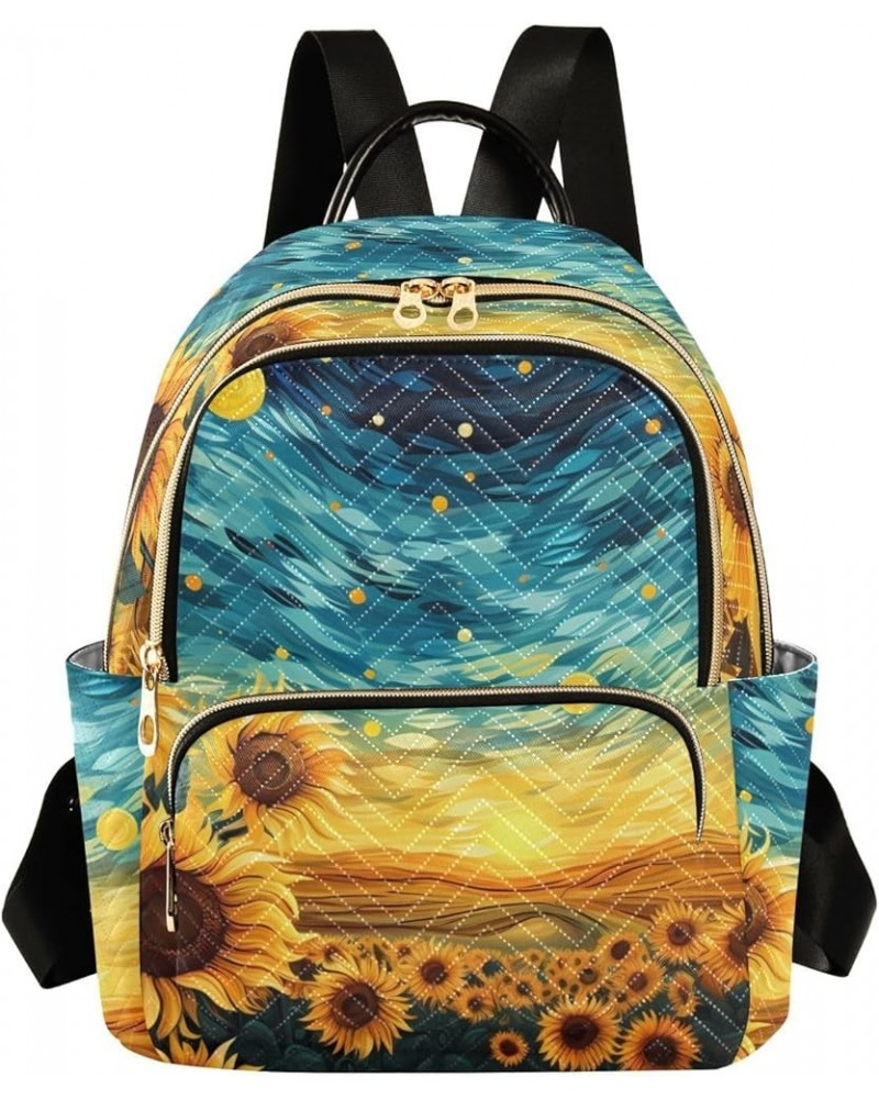 Medium Fashion Backpack for Women Starry Sky Sunflower Print Ladies Travel Daypack Aesthetic Shoulder Bag 11.4×6.1×14.1 IN $1...