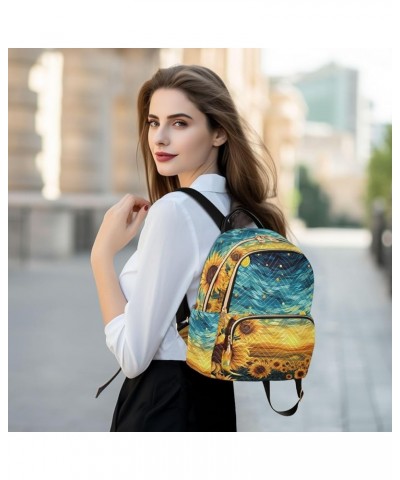 Medium Fashion Backpack for Women Starry Sky Sunflower Print Ladies Travel Daypack Aesthetic Shoulder Bag 11.4×6.1×14.1 IN $1...