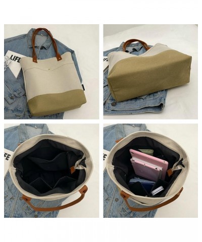 Canvas Shoulder Bag for Women Color Contrast Hobo Bag Large Casual Satchel Tote Bag Top Handle Handbag A Black $20.19 Totes