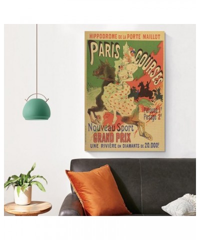 Hippodrome De La Porte Maillot, Paris Courses, Retro Poster, Woman And Horse, Yellow And Green, Home Canvas Wall Art Print Po...